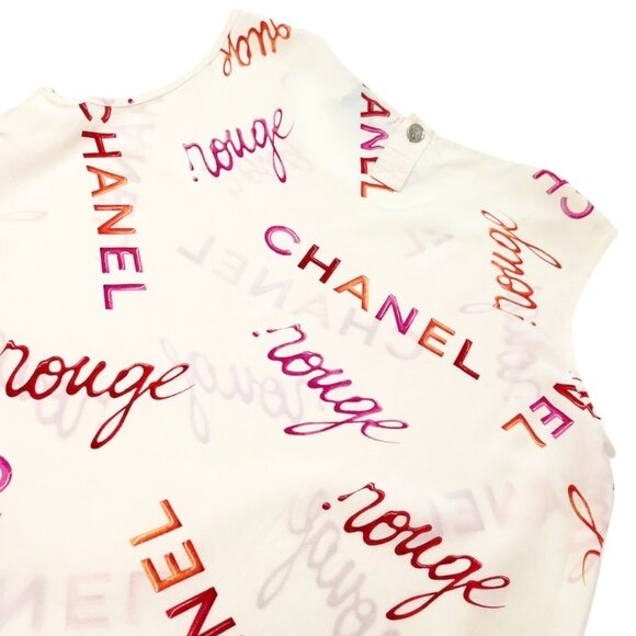 CHANEL Vintage CC Mark Logo Rouge Tank Top Cream Pink Orange Silk [105089] - Picture 7 of 11